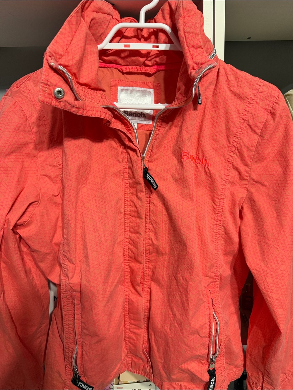 Bench Coral-Red Hooded Zip Windbreaker